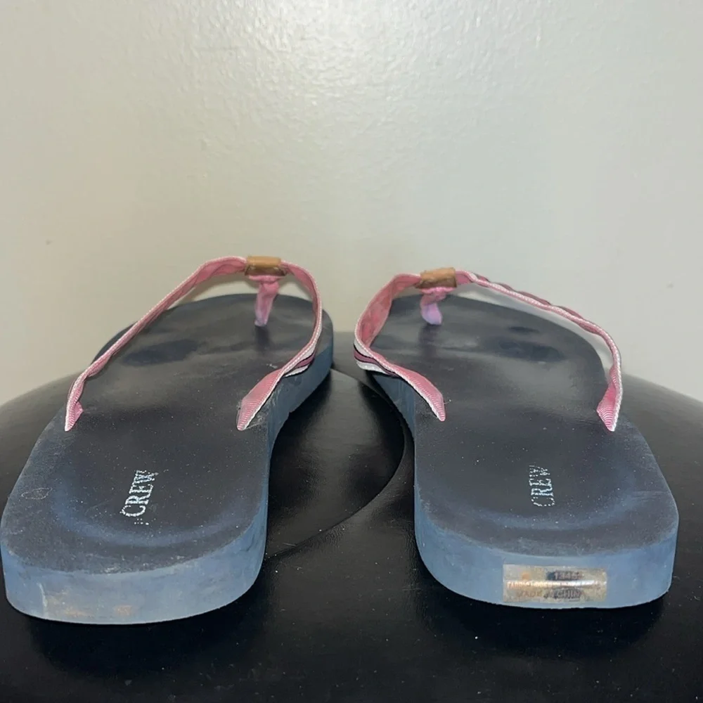 J.Crew Thong Flip Flops Pink/White Straps Womens Size 9